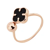 Незамкнена елегантна каблучка "Конюшина" з оніксом у червоному золоті  - 2093461