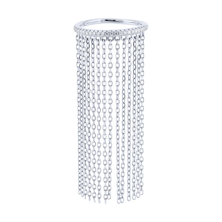 Каблучка срібна з доріжкою фіанітів та ланцюжками - 2214500