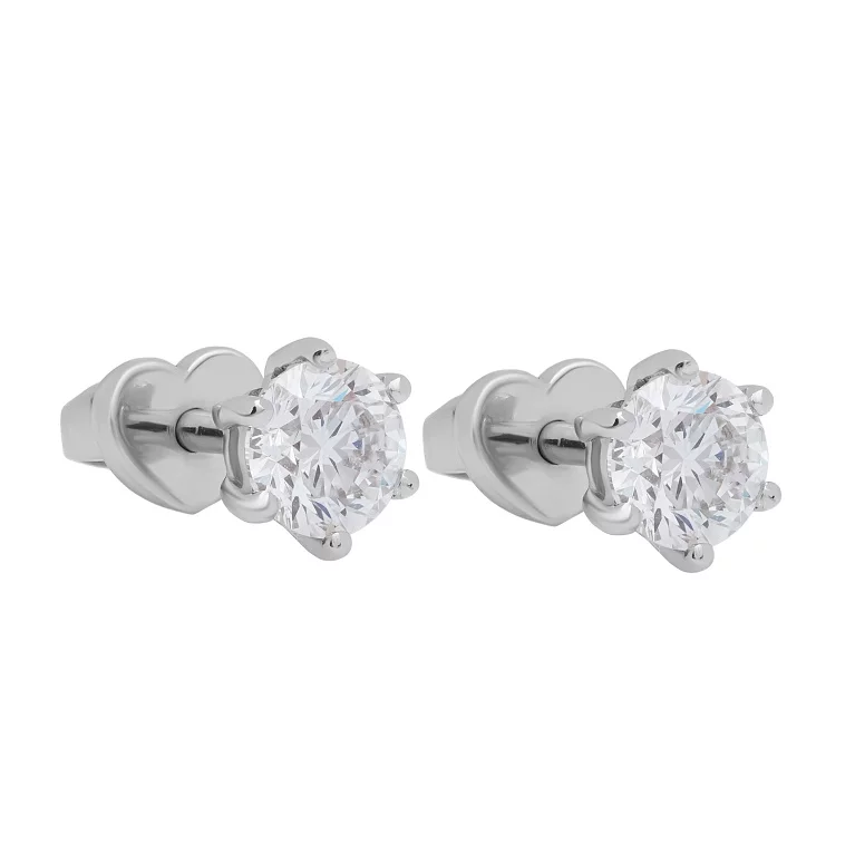 Сережки-гвоздики з діамантом з білого золота. Артикул 102-10151(5,1)б: ціна, відгуки, фото – купити в інтернет-магазині AURUM