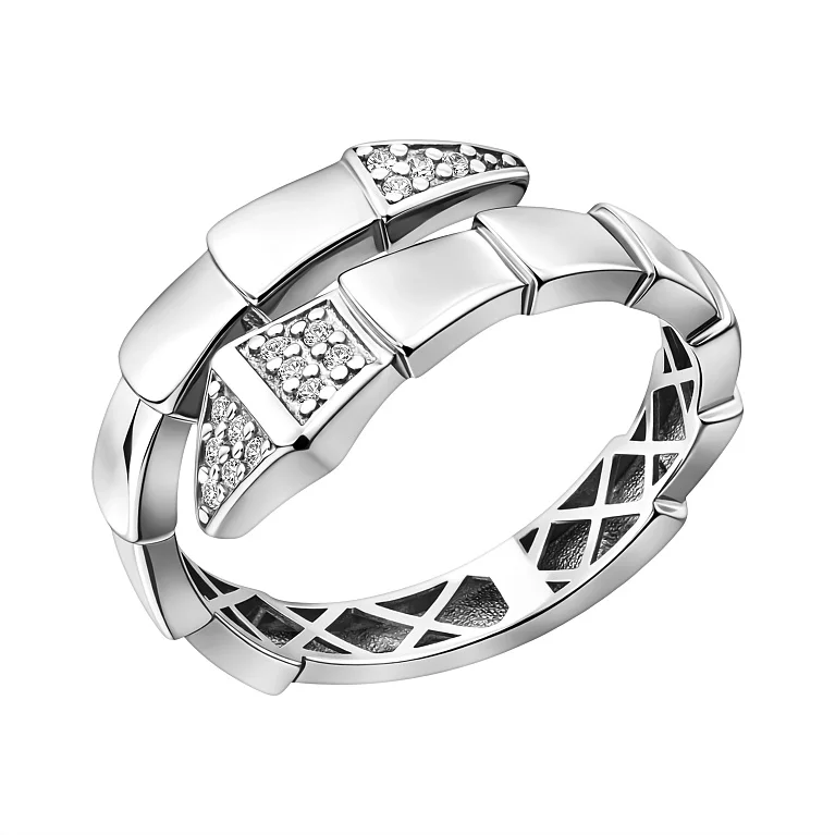 Незамкнутое кольцо "Змея" из белого золота с фианитами - 2134795