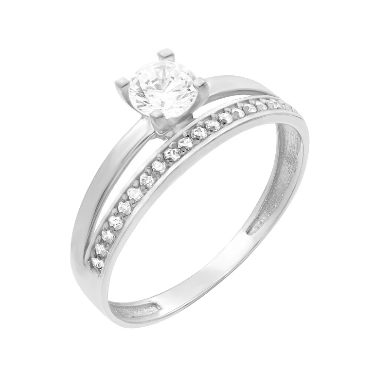 Двойное кольцо из белого золота с дорожкой фианитов. Артикул 208717502: цена, отзывы, фото – купить в интернет-магазине AURUM