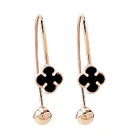 Сережки-петлі "Конюшина" з червоного золота з оніксом - 1976733