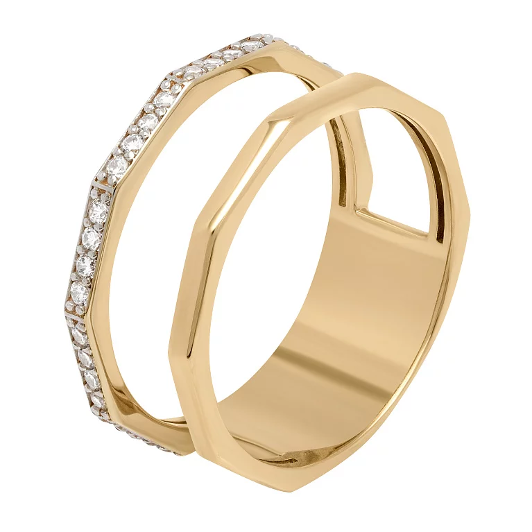 Двойное кольцо с дорожкой фианитов. Артикул 1106796101: цена, отзывы, фото – купить в интернет-магазине AURUM