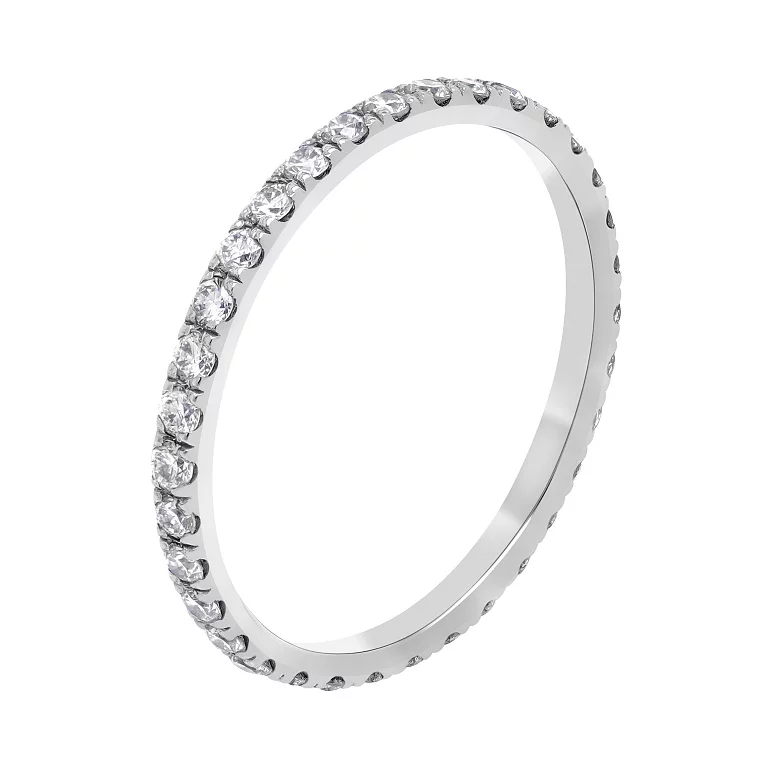 Тонка каблучка в білому золоті з доріжкою діамантів. Артикул 101-10132(16)б: ціна, відгуки, фото – купити в інтернет-магазині AURUM