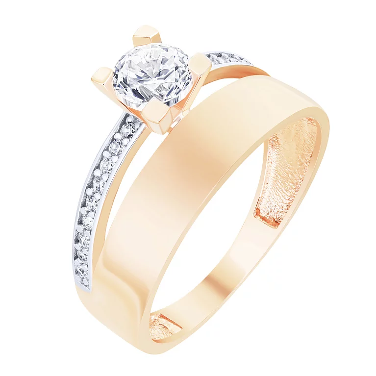 Кольцо для помолвки из комбинированного золота с фианитами. Артикул 214774904: цена, отзывы, фото – купить в интернет-магазине AURUM