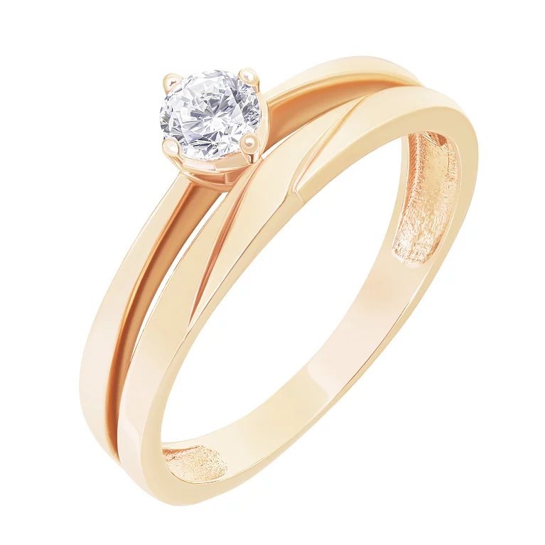 Двойное кольцо на помолвку из красного золота с фианитом. Артикул 1108968101: цена, отзывы, фото – купить в интернет-магазине AURUM