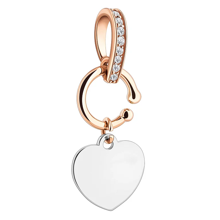 Подвес "Сердце" из комбинированного золота с фианитами  - 2200278