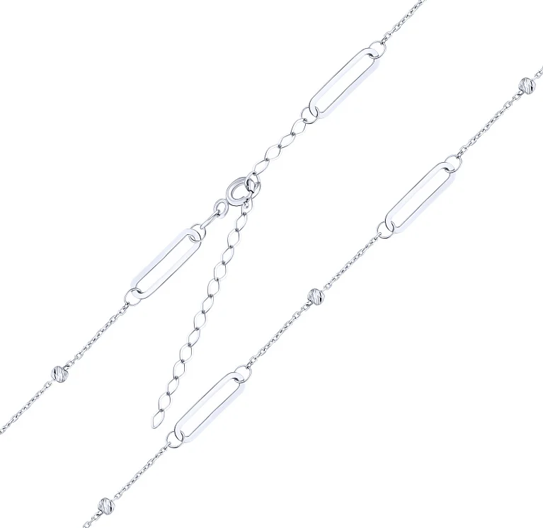 Колье из белого золота с шариками плетение якорь - 2116883