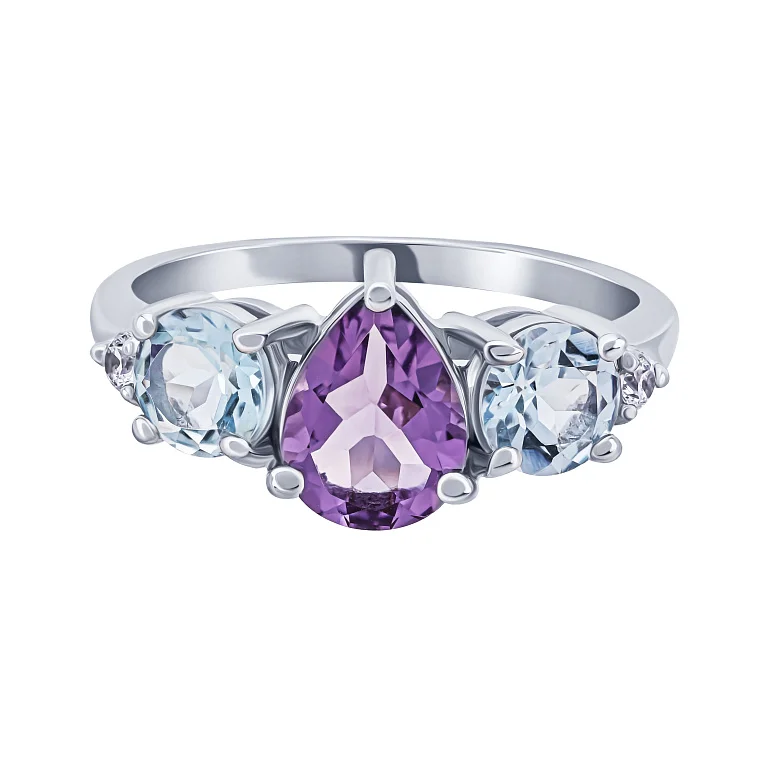 Серебряное кольцо с аметистом, топазами и фианитом - 2022151