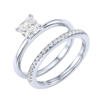 Серебряное двойное кольцо 2 в 1 с фианитами - 2289438