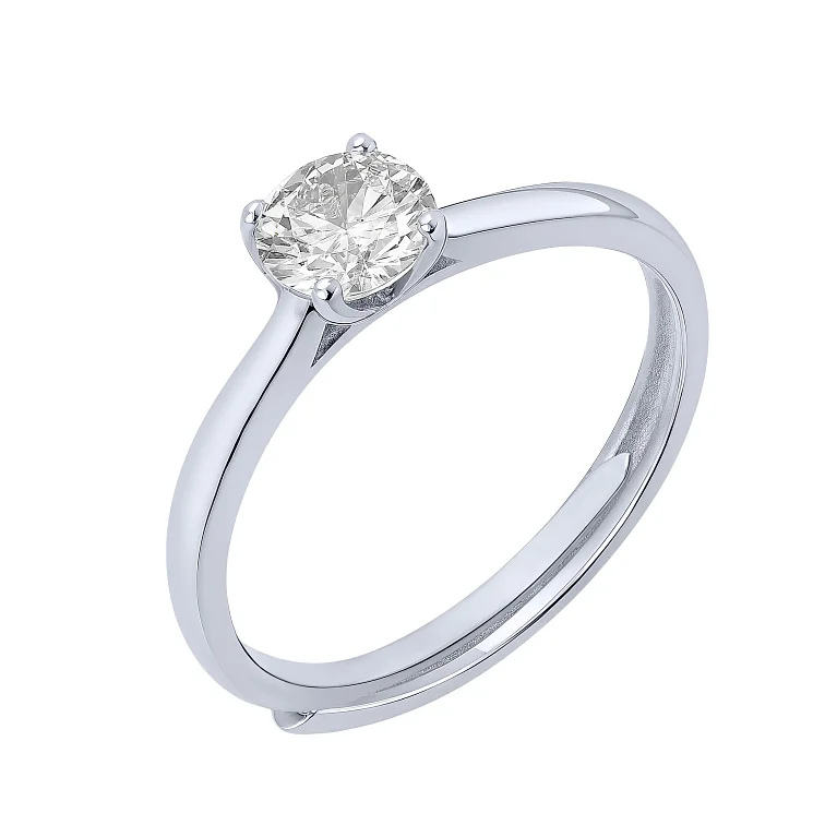Серебряное раздвижное кольцо с фианитом - 2076767