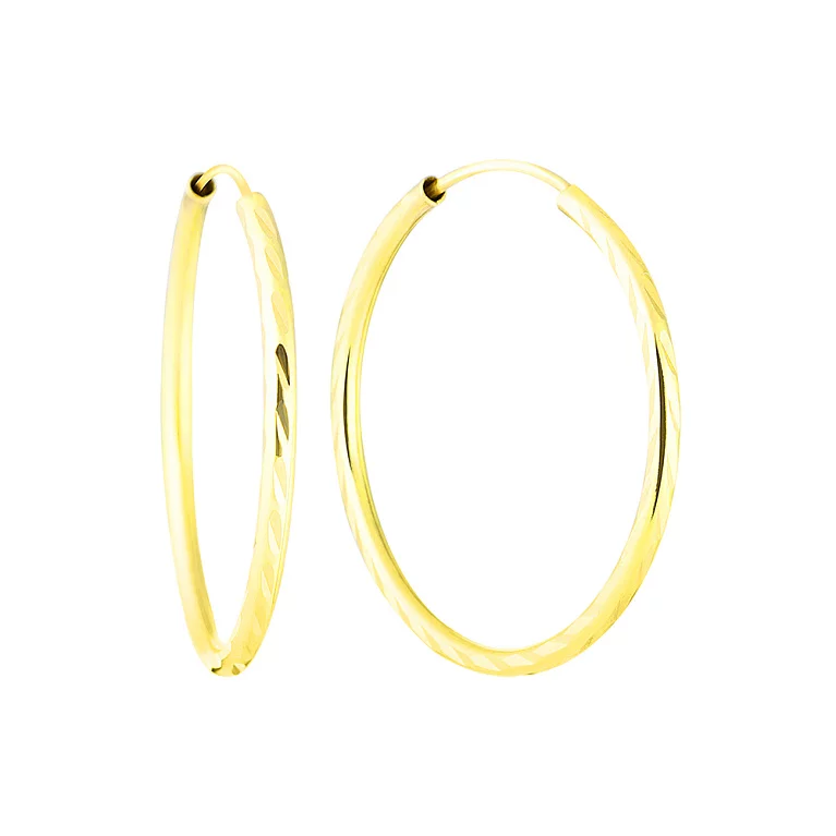 Сережки-кільця з жовтого золота з алмазною гранню. Артикул 100025/30ж: ціна, відгуки, фото – купити в інтернет-магазині AURUM