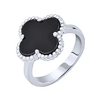 Кольцо из серебра "Клевер" с ониксом - 1996359