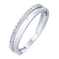 Двойное кольцо из белого золота с дорожкой фианитов - 1688971