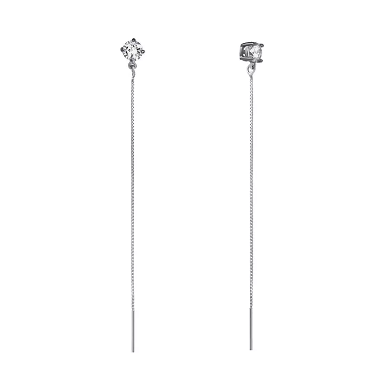 Срібні сережки-протяжки з фіанітом. Артикул 7502/С2Ф/4020: ціна, відгуки, фото – купити в інтернет-магазині AURUM