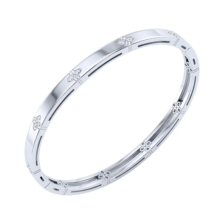 Жорсткий браслет "Квіти" зі срібла з фіанітами  - 2222010