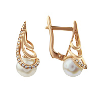 Золоті сережки з перлами і цирконієм. Артикул 420235: ціна, відгуки, фото – купити в інтернет-магазині AURUM