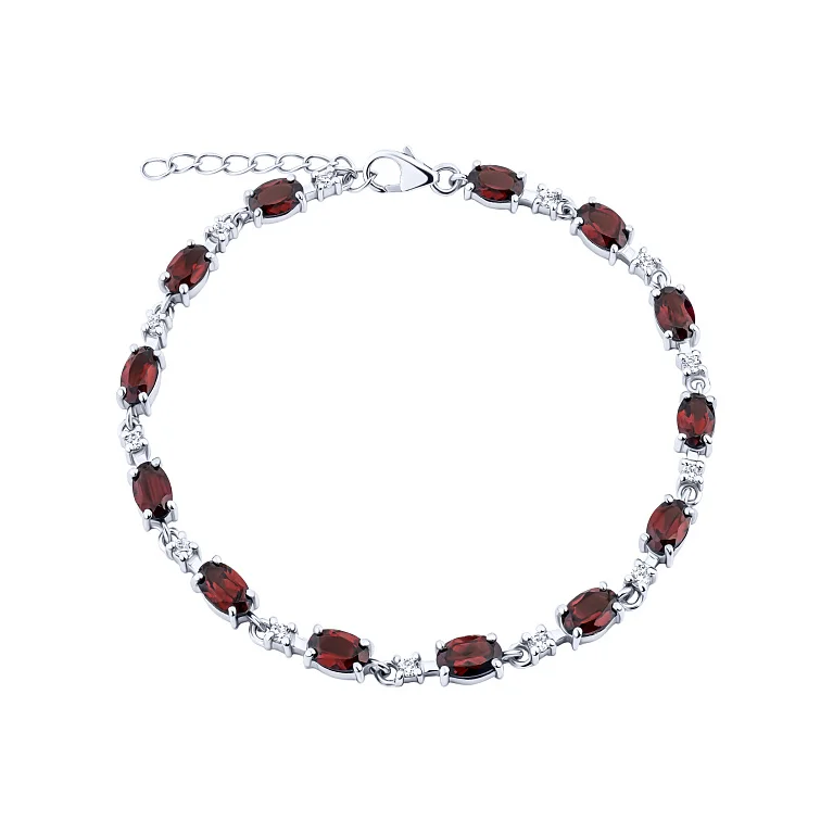 Срібний браслет з гранатом та фіанітами плетіння фантазія - 2167126