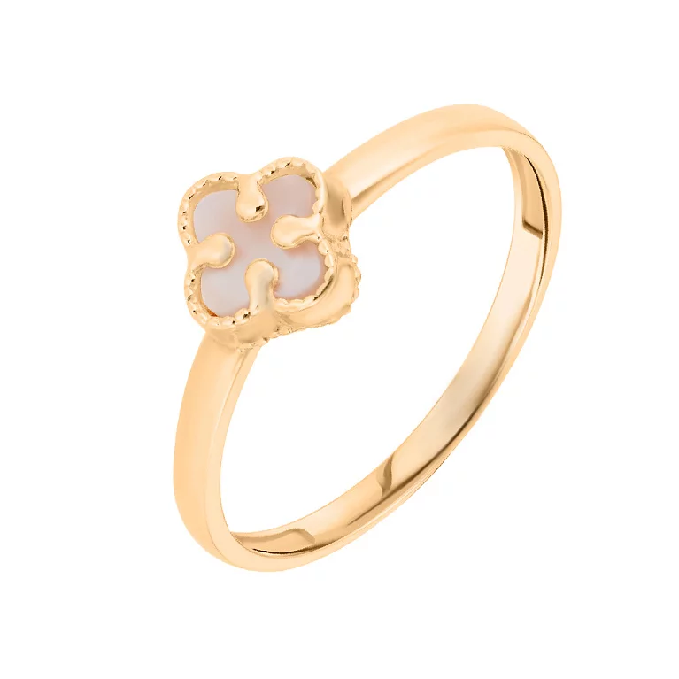 Золотое кольцо "Клевер" с перламутром . Артикул 154872п: цена, отзывы, фото – купить в интернет-магазине AURUM