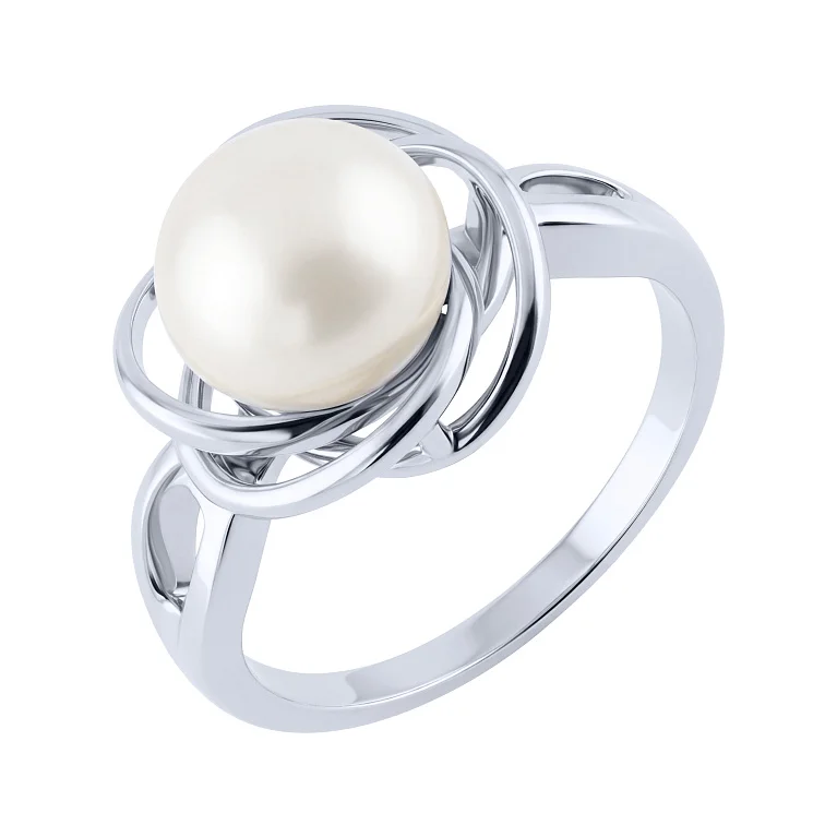 Срібна каблучка "Квітка" з перлиною - 2217869