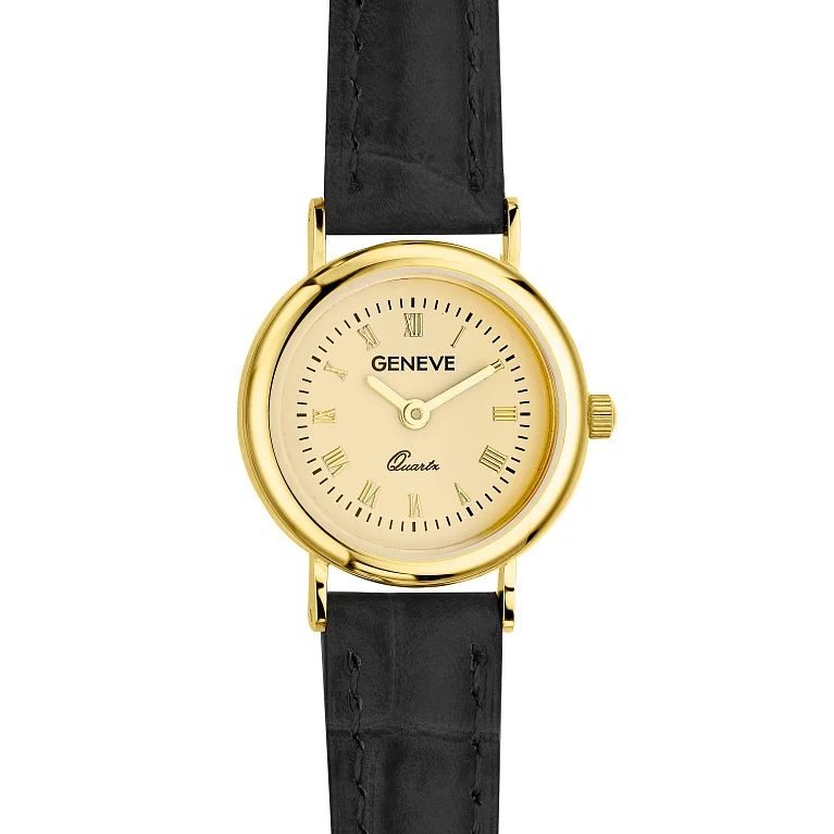 Наручные часы "Geneve" в желтом золоте с кожаным ремешком - 2181271