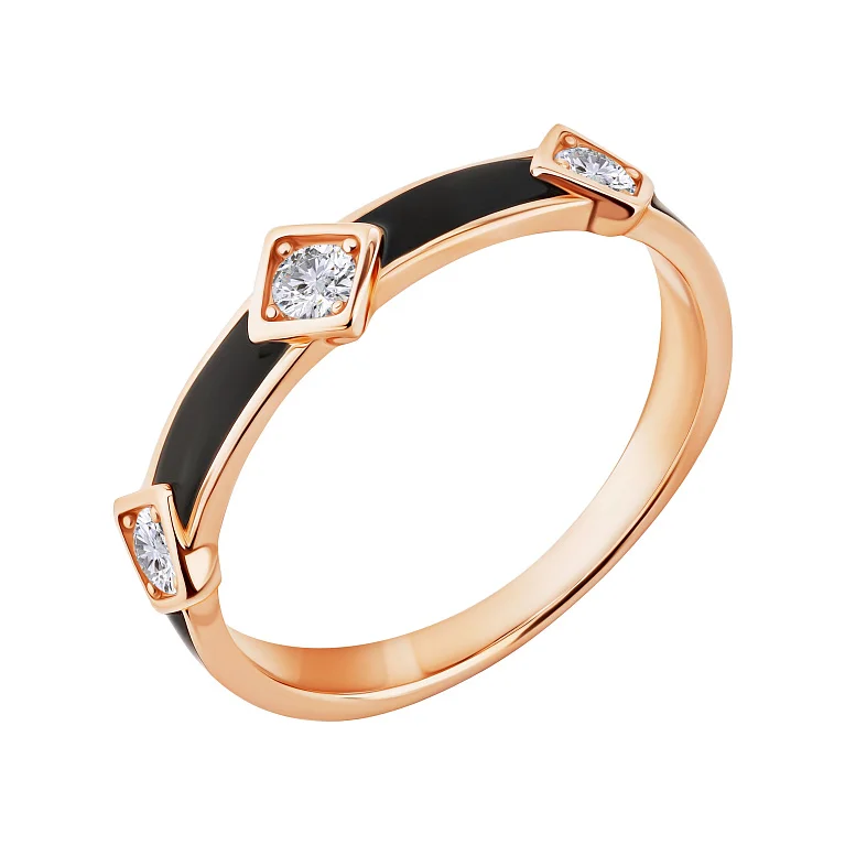 Каблучка з емаллю та фіанітами у червоному золоті - 1976779