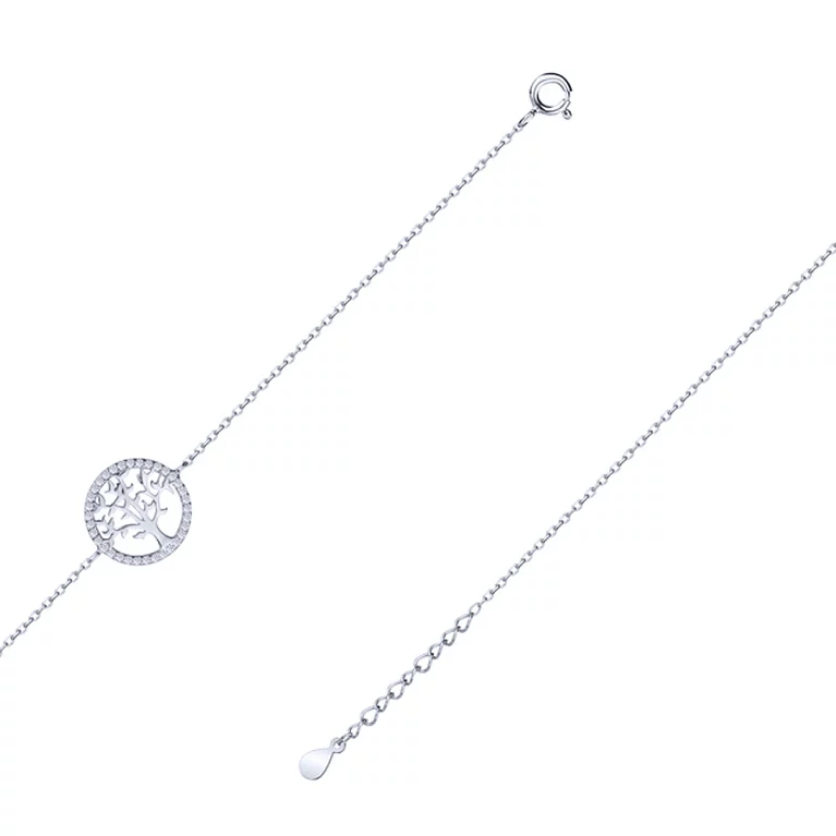 Браслет срібний "Дерево життя" з фіанітами плетіння якір. Артикул 7509/3071/15: ціна, відгуки, фото – купити в інтернет-магазині AURUM