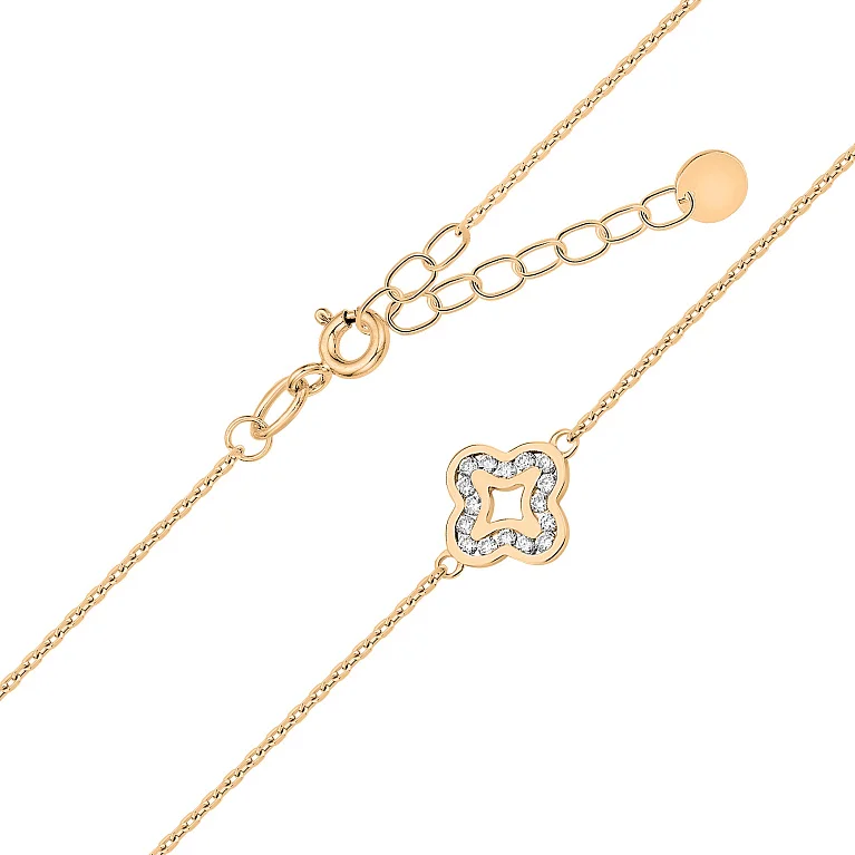 Браслет "Клевер" в красном золоте с бриллиантами в якорном плетении - 2142386