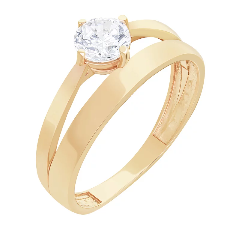Золотое двойное кольцо с фианитом. Артикул 115731: цена, отзывы, фото – купить в интернет-магазине AURUM