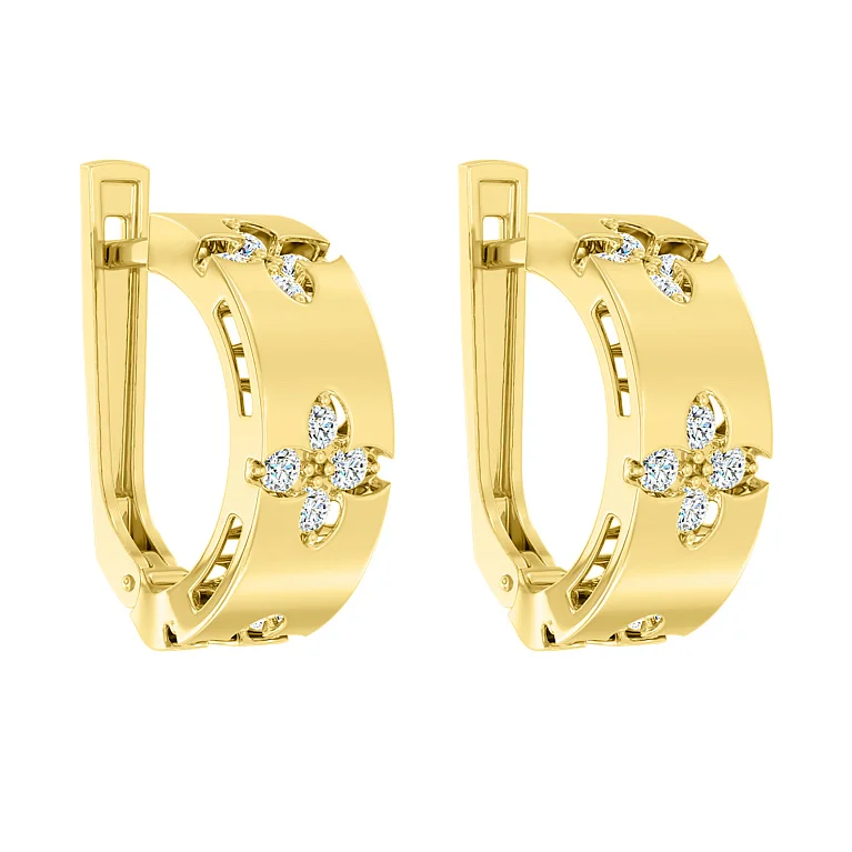 Сережки із жовтого золота "Квітка" з фіанітами - 2134283