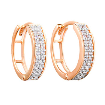 Сережки-кольца с фианитами из красного золота - 967489