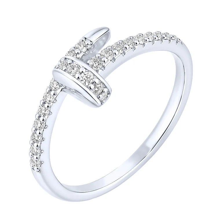 Серебряное кольцо "Гвоздь" с фианитами  - 2205818