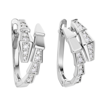 Серьги "Змея" с фианитами в белом золоте - 1628077