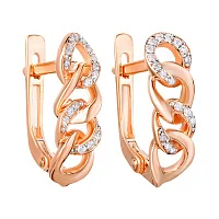 Серьги "Цепочка" фианитами в красном золоте - 1504925