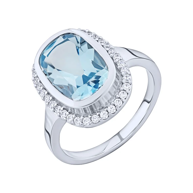 Срібна каблучка з топазом та доріжкою фіанітів - 2167044