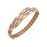 Жорсткий браслет "Змія" з червоного золота з розсипом фіанітів - 1855986