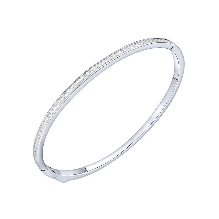 Жорсткий браслет зі срібла з фіанітами  - 2193396