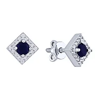 Серебряные серьги-пусеты "Квадрат" с фианитами - 2138053