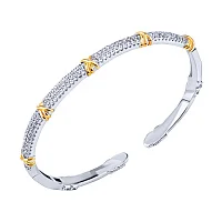 Жесткий незамкнутый браслет в серебре желтым родированием и с россыпью фианитов - 2089023