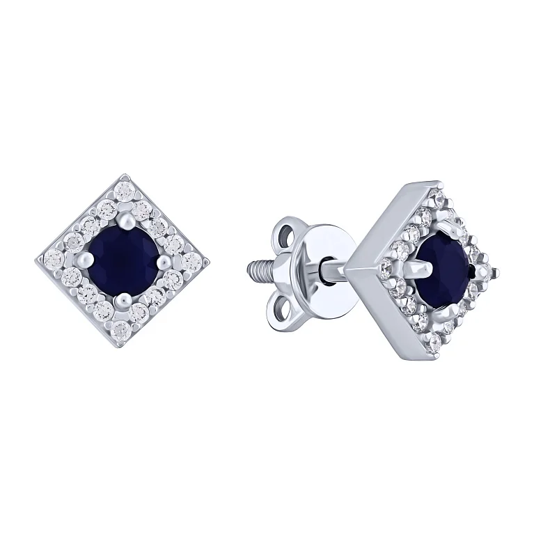 Срібні Сережки-пусети "Квадрат" з фіанітами - 2138053