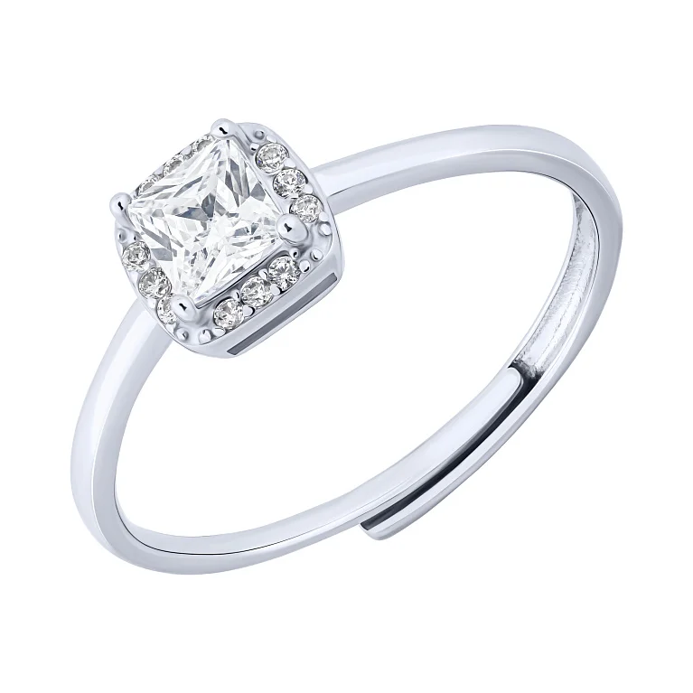 Каблучка зі срібла регульована з фіанітами - 1991375