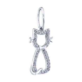 Серебряный подвес "Кошка" с фианитами - 2095197