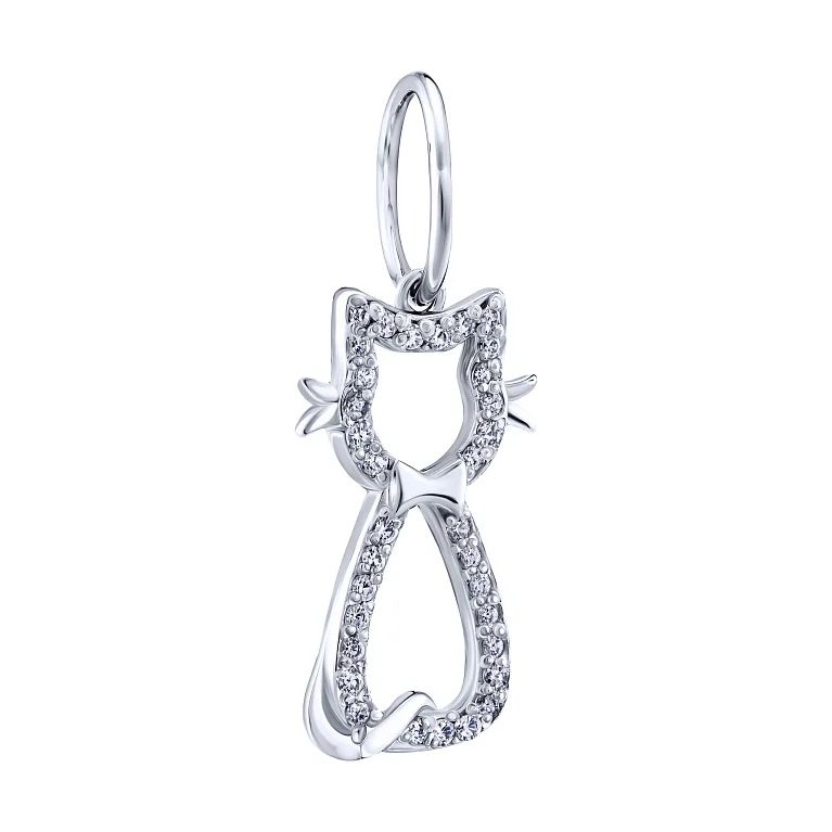 Серебряный подвес "Кошка" с фианитами - 2095197