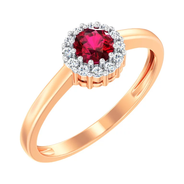 Кольцо из красного золота с рубином и бриллиантом. Артикул К011078р: цена, отзывы, фото – купить в интернет-магазине AURUM