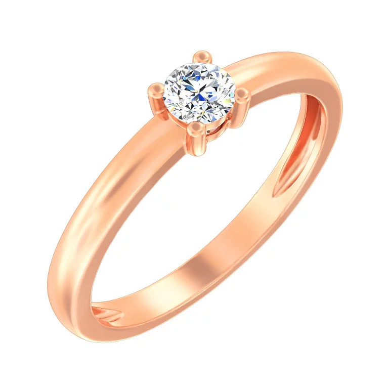 Каблучка для заручин з червоного золота з діамантом . Артикул К011076015: ціна, відгуки, фото – купити в інтернет-магазині AURUM