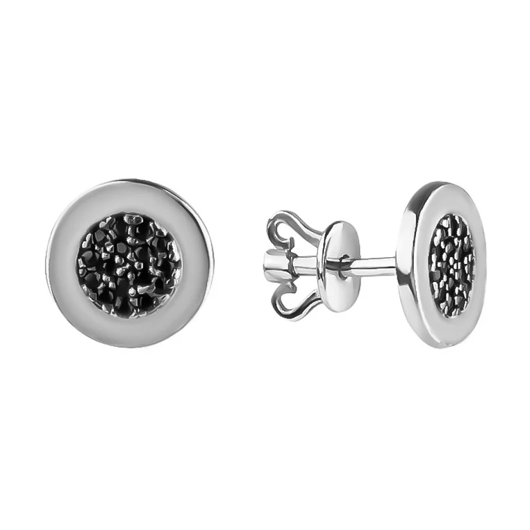 Сережки-гвоздики из белого золота с фианитами в стиле булгари - 1508910