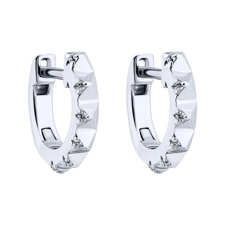 Срібні сережки-кільця з фіанітами - 2123391