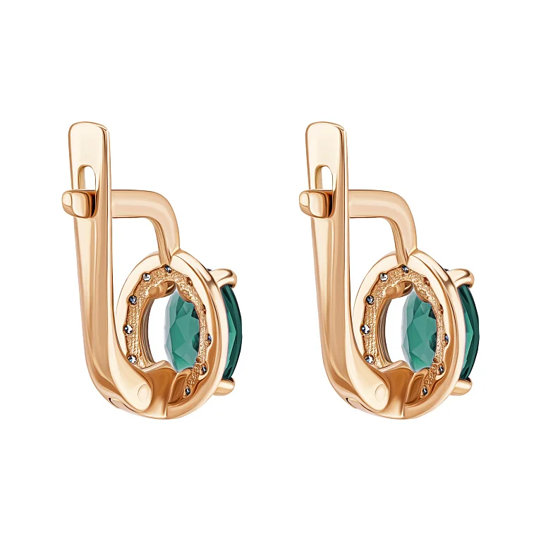 Серьги с кварцом и фианитами в красном золоте - 2078383