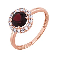 Каблучка з червоного золота з гранатом та фіанітами - 2086389