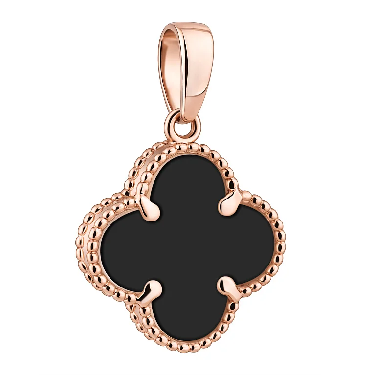 Підвіс "Конюшина" із червоного золота з оніксом - 2134666